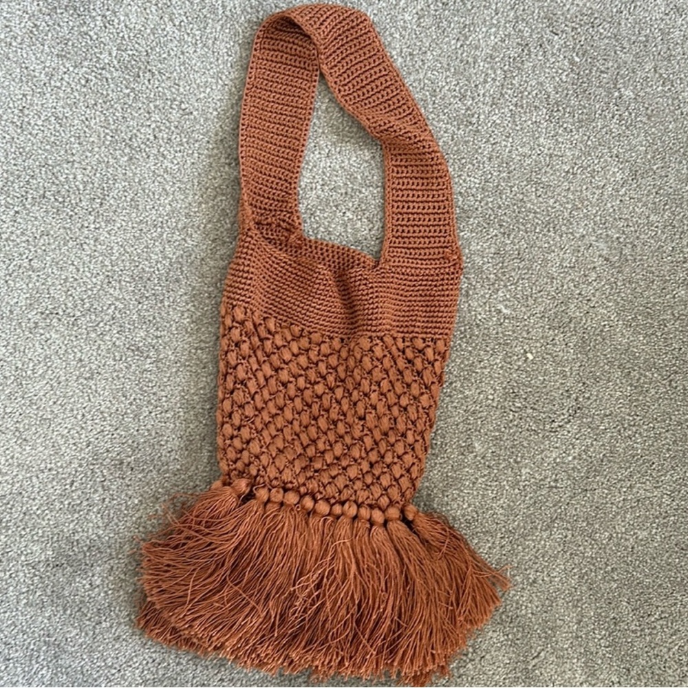 NWOT Anthropologie Fringe Knit Bag